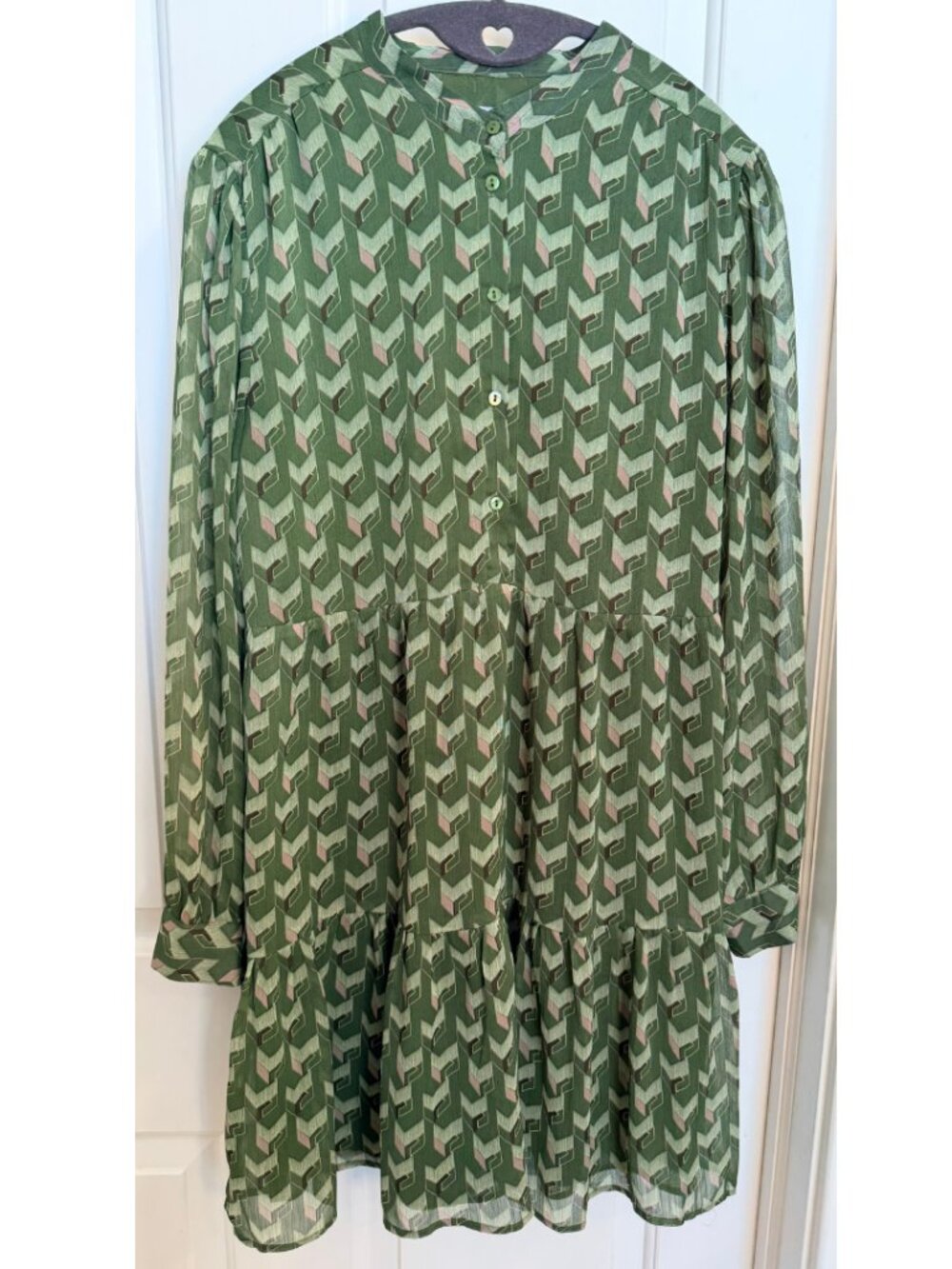 Mango MNG Green Geometric Tiered Mini Dress Size 4